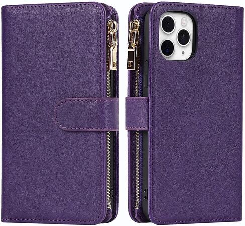 Zouzt Premium Leather case for iPhone 11 pro Wallet Magnetic Flip Cover case with Card Slot TPU Shockproof Kickstand Magnetic Separable case Blue in Saudi Arabia