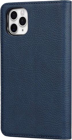 Zouzt Premium Leather case for iPhone 11 pro Wallet Magnetic Flip Cover case with Card Slot TPU Shockproof Kickstand Magnetic Separable case Blue in Saudi Arabia