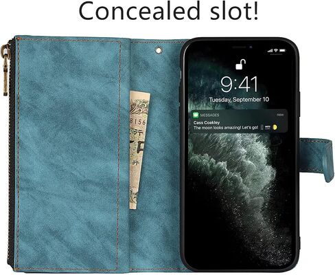 حافظة جلدية فاخرة من Zouzt لهاتف iPhone 11 pro حافظة مغناطيسية قابلة للفصل مع فتحة بطاقة من مادة TPU مقاومة للصدمات ومسند مغناطيسي قابل للفصل باللون الأزرق in Kuwait