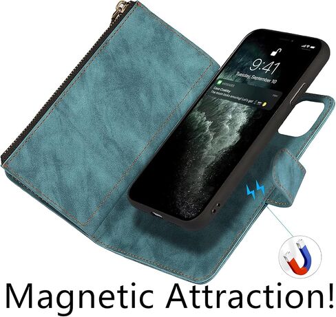 حافظة جلدية فاخرة من Zouzt لهاتف iPhone 11 pro حافظة مغناطيسية قابلة للفصل مع فتحة بطاقة من مادة TPU مقاومة للصدمات ومسند مغناطيسي قابل للفصل باللون الأزرق in Kuwait