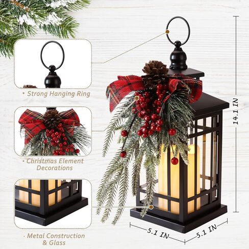 Christmas Decorations Christmas Lantern, Christmas Decorative Candle Lantern, 14 Inch Outdoor Candle Lantern Indoor Home Table Fireplace Farmhouse Decorations, Holiday Xmas Gifts in Saudi Arabia