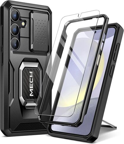 حافظة TONGATE لهاتف Samsung Galaxy S24 Plus، مع واقي شاشة من الزجاج المقوى، حماية كاملة للجسم من الدرجة العسكرية مقاومة للصدمات S24+ Plus مع غطاء كاميرا منزلق ومسند حلقي، أسود in Kuwait