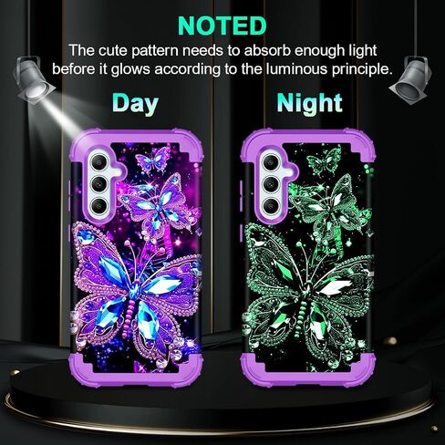 Miqala for Galaxy A55 5G/A35 5G Case,Glow in The Dark Three Layer Heavy Duty Shockproof Full Protection Hard Plastic Bumper+Soft Silicone Protective Case for Samsung Galaxy A55/A35 5G 2024,Purple in Saudi Arabia