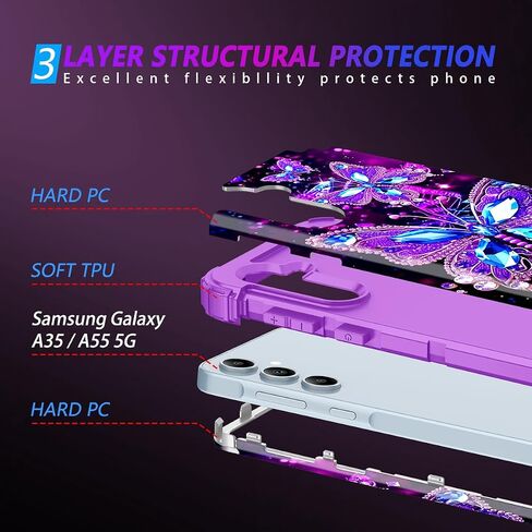 Miqala for Galaxy A55 5G/A35 5G Case,Glow in The Dark Three Layer Heavy Duty Shockproof Full Protection Hard Plastic Bumper+Soft Silicone Protective Case for Samsung Galaxy A55/A35 5G 2024,Purple in Saudi Arabia
