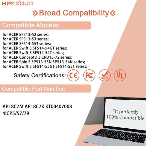 AP18C7M Laptop Battery Replacement for Acer Swift 3 SF313-52 SF313-52G SF313-53 SF313-53G SF316-51 Swift 5 SF514-54T SF514-54GT SF514-55T SF514-55GT Spin 5 SP513-54N SP513-55N in Saudi Arabia