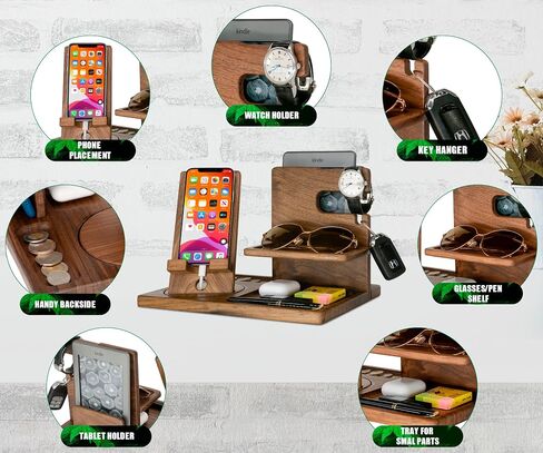 Elegant Gifts for Men: Dad's Nightstand Organizer, Birthday & Father's Day Ideas, Watch Storage, Rotating Wooden Docking Station, Ideal for Husband, Wife, Mom, and Women in Saudi Arabia