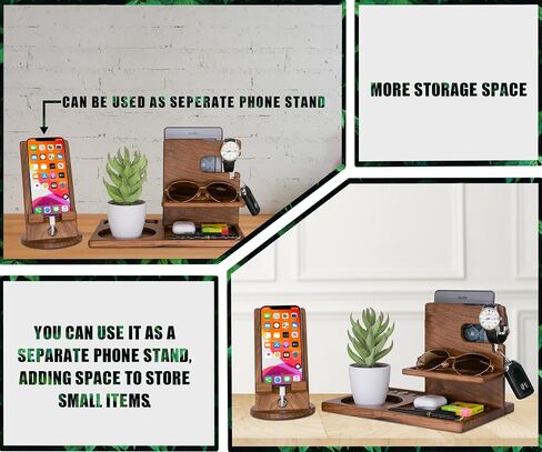 Elegant Gifts for Men: Dad's Nightstand Organizer, Birthday & Father's Day Ideas, Watch Storage, Rotating Wooden Docking Station, Ideal for Husband, Wife, Mom, and Women in Saudi Arabia