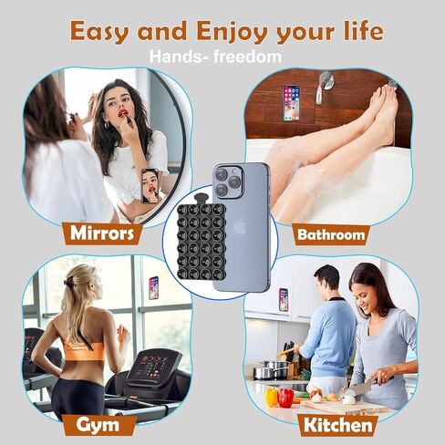 2024 New Upgrade Silicone Suction Cup Phone Case Mount Holder, Phone Accessory Holder Non Slip Phone Suction Cup Mat for Mirror Bathroom Home Kitchen (Black, Double Sided) in Saudi Arabia