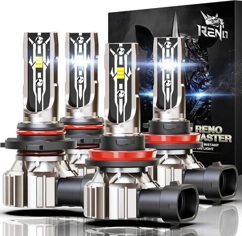 مصابيح الإضاءة RENO H4 9003، H4 9003 Bulb12000LM 6500K لمبة إضاءة HB2 بيضاء مطورة، 1:1 استبدال الهالوجين بأضواء التوصيل والتشغيل صغيرة الحجم، حزمة من 2 in Kuwait