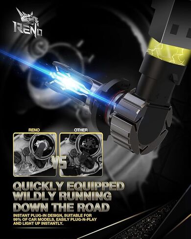 مصابيح الإضاءة RENO H4 9003، H4 9003 Bulb12000LM 6500K لمبة إضاءة HB2 بيضاء مطورة، 1:1 استبدال الهالوجين بأضواء التوصيل والتشغيل صغيرة الحجم، حزمة من 2 in Kuwait