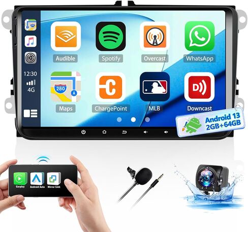 ستيريو سيارة 2+64G Android 13 لسيارة VW Passat Jetta Seat Golf Skoda Polo Tiguan Beetle، شاشة لمس 9 بوصة راديو السيارة اللاسلكي CarPlay Android Auto Bluetooth WiFi FM RDS SWC HiFi EQ + كاميرا احتياطية in Saudi Arabia