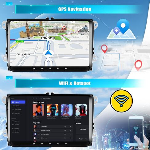 ستيريو سيارة 2+64G Android 13 لسيارة VW Passat Jetta Seat Golf Skoda Polo Tiguan Beetle، شاشة لمس 9 بوصة راديو السيارة اللاسلكي CarPlay Android Auto Bluetooth WiFi FM RDS SWC HiFi EQ + كاميرا احتياطية in Saudi Arabia