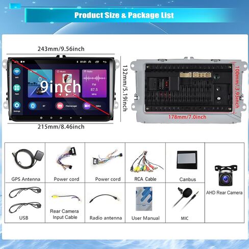 ستيريو سيارة 2+64G Android 13 لسيارة VW Passat Jetta Seat Golf Skoda Polo Tiguan Beetle، شاشة لمس 9 بوصة راديو السيارة اللاسلكي CarPlay Android Auto Bluetooth WiFi FM RDS SWC HiFi EQ + كاميرا احتياطية in Saudi Arabia