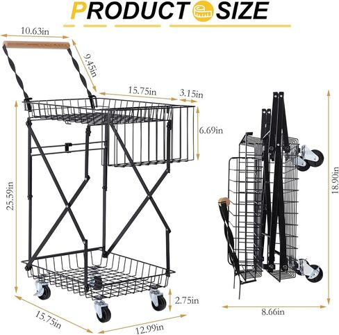 عربات قابلة للطي بطبقتين، عربات متعددة الوظائف شديدة التحمل بمقبض وعربة بعجلات 360 درجة، عربة تسوق مع سلة تخزين، عربات مرافق ذات سعة كبيرة للاستخدام في الهواء الطلق والحديقة والتخييم وعربة التخزين in Kuwait