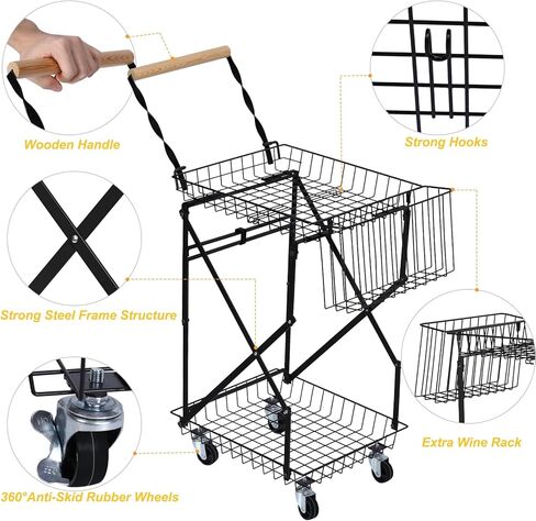 عربات قابلة للطي بطبقتين، عربات متعددة الوظائف شديدة التحمل بمقبض وعربة بعجلات 360 درجة، عربة تسوق مع سلة تخزين، عربات مرافق ذات سعة كبيرة للاستخدام في الهواء الطلق والحديقة والتخييم وعربة التخزين in Kuwait