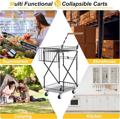 عربات قابلة للطي بطبقتين، عربات متعددة الوظائف شديدة التحمل بمقبض وعربة بعجلات 360 درجة، عربة تسوق مع سلة تخزين، عربات مرافق ذات سعة كبيرة للاستخدام في الهواء الطلق والحديقة والتخييم وعربة التخزين in Kuwait