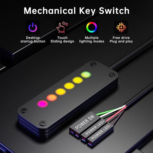 Desktop Computer Power Switch with Touch Sliding, External Remote Start PC Motherboard Power On Off Switch 2M Length Cable,RGB LED Light-MM8 in Kuwait