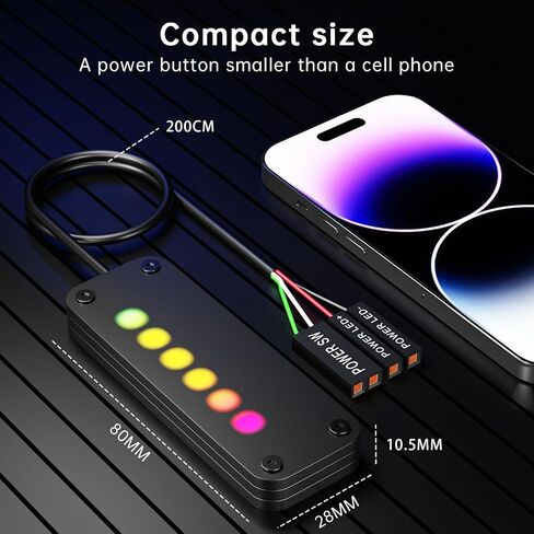 Desktop Computer Power Switch with Touch Sliding, External Remote Start PC Motherboard Power On Off Switch 2M Length Cable,RGB LED Light-MM8 in Kuwait