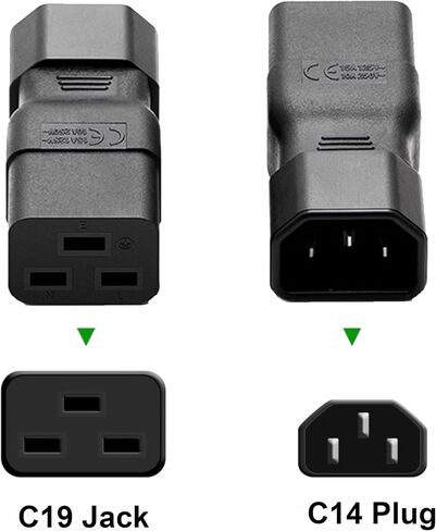 JSADZKJ IEC320 C14 to C19 Power Port Adapter 10A 250V C14 Plug to C19 Socket Server Power Connector 3Pin C14 to C19 AC Interface Extender, for PDU UPS Computer Monitor Appliance in Saudi Arabia