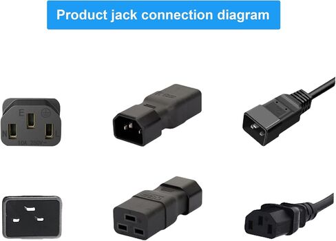 JSADZKJ IEC320 C14 to C19 Power Port Adapter 10A 250V C14 Plug to C19 Socket Server Power Connector 3Pin C14 to C19 AC Interface Extender, for PDU UPS Computer Monitor Appliance in Saudi Arabia