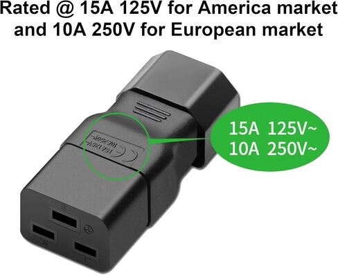 JSADZKJ IEC320 C14 to C19 Power Port Adapter 10A 250V C14 Plug to C19 Socket Server Power Connector 3Pin C14 to C19 AC Interface Extender, for PDU UPS Computer Monitor Appliance in Saudi Arabia