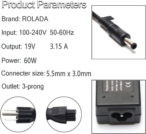 60W Laptop Charger for Samsung AD-6019R, CPA09-004A, NP300E4C, NP300E5C, NP470R5E, NP270E4E, NP270E5E, RV510, RV515, RV520, R540E, R730, R430, R480, R580, RV511 Power Supply Cord in Saudi Arabia