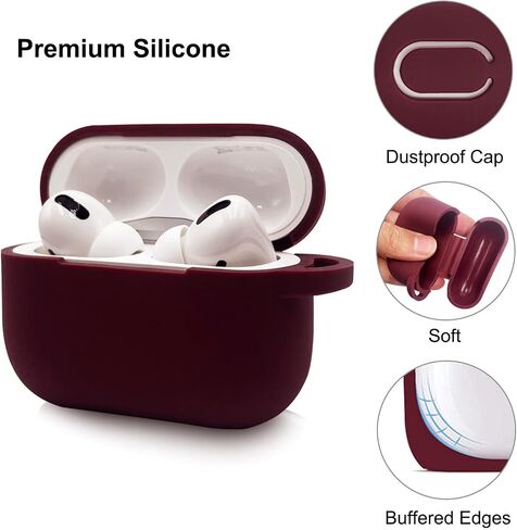 AirPods Pro Case Silicone AirPods Pro Case Cover with Keychain Cute Apple AirPods Pro Protective Case with Enameled Flower Keychain (Burgundy) in Saudi Arabia