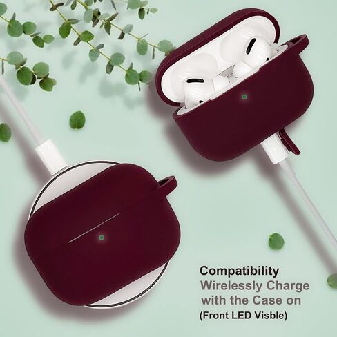 AirPods Pro Case Silicone AirPods Pro Case Cover with Keychain Cute Apple AirPods Pro Protective Case with Enameled Flower Keychain (Burgundy) in Saudi Arabia