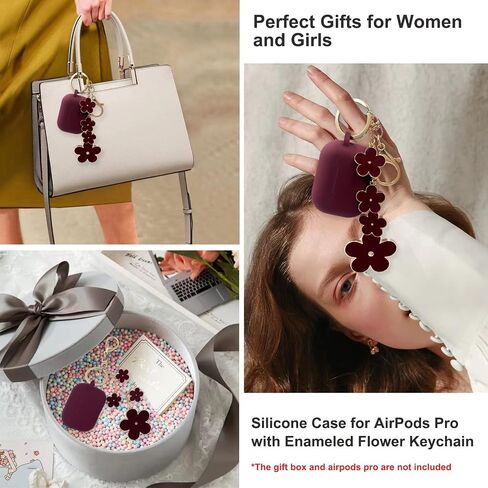AirPods Pro Case Silicone AirPods Pro Case Cover with Keychain Cute Apple AirPods Pro Protective Case with Enameled Flower Keychain (Burgundy) in Saudi Arabia