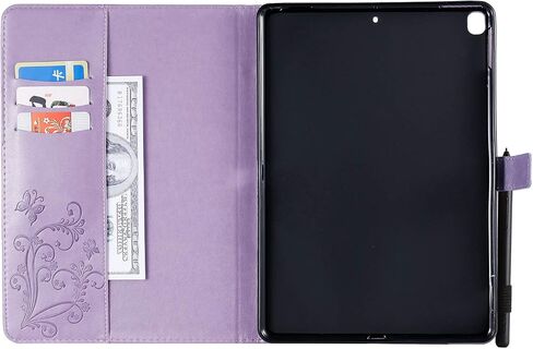 حافظة لجهاز iPad 9th/8th/7th من الجيل 10.2 بوصة 2021/2020/2019، حافظة iPad Air 3rd Gen 10.5 بوصة 2019 وPro 10.5 مع حامل/حامل قلم رصاص [تنبيه/غفو تلقائي] غطاء جلد PU منقوش، فراشة أرجوانية in Kuwait