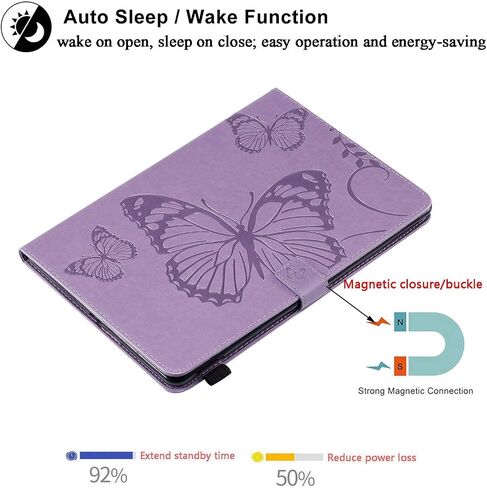 حافظة لجهاز iPad 9th/8th/7th من الجيل 10.2 بوصة 2021/2020/2019، حافظة iPad Air 3rd Gen 10.5 بوصة 2019 وPro 10.5 مع حامل/حامل قلم رصاص [تنبيه/غفو تلقائي] غطاء جلد PU منقوش، فراشة أرجوانية in Kuwait