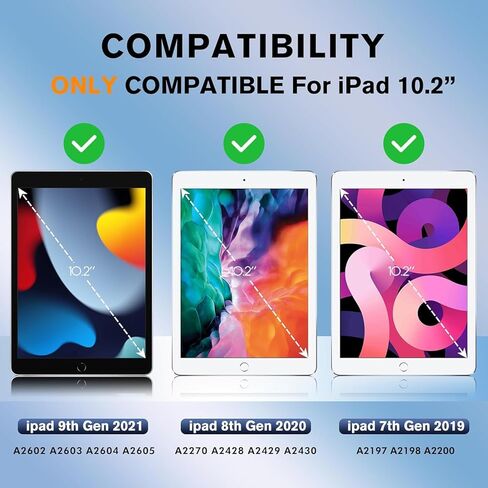 حافظة لجهاز iPad 9th/ 8th/ 7th Generation 10.2 بوصة IP68 مقاومة للماء، مقاومة للسقوط من الدرجة العسكرية، مقاومة للصدمات لكامل الجسم مع واقي شاشة وحامل وحزام يد 10.2 بوصة (أسود) in Kuwait