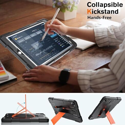 حافظة لجهاز iPad 9th/ 8th/ 7th Generation 10.2 بوصة IP68 مقاومة للماء، مقاومة للسقوط من الدرجة العسكرية، مقاومة للصدمات لكامل الجسم مع واقي شاشة وحامل وحزام يد 10.2 بوصة (أسود) in Kuwait