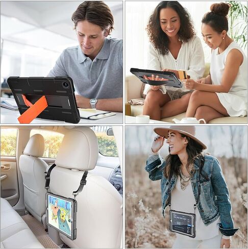 حافظة لجهاز iPad 9th/ 8th/ 7th Generation 10.2 بوصة IP68 مقاومة للماء، مقاومة للسقوط من الدرجة العسكرية، مقاومة للصدمات لكامل الجسم مع واقي شاشة وحامل وحزام يد 10.2 بوصة (أسود) in Kuwait