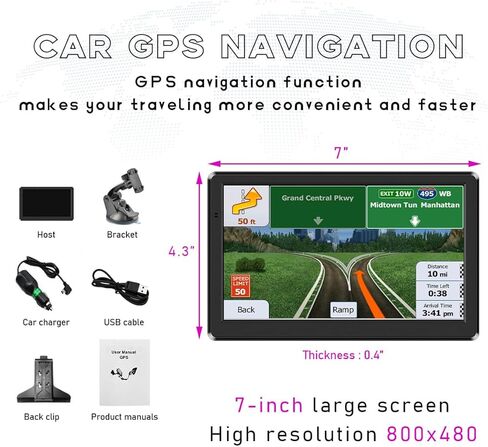 نظام ملاحة GPS للسيارة، أحدث خريطة 7 بوصة تعمل باللمس للسيارة GPS 256 ميجابايت 8 جيجابايت، توجيه صوتي ذكي لاتجاه الانعطاف، يدعم لغات متعددة، تحذير من الضوء الأحمر والسرعة، ملحقات السيارة in Kuwait