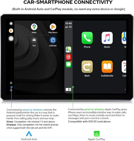 JOYING 10.1 بوصة راديو سيارة مزدوج الدين Android 10 ستيريو سيارة 6 جيجابايت + 128 جيجابايت ستيريو سيارة ملاحة 1920 × 1200 دقة فائقة النحافة شاشة تدعم Android Auto/Carlink/Bluetooth 5.1/DVR/OBD2/كاميرا احتياطية in Kuwait