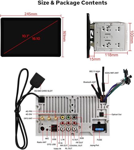 JOYING 10.1 بوصة راديو سيارة مزدوج الدين Android 10 ستيريو سيارة 6 جيجابايت + 128 جيجابايت ستيريو سيارة ملاحة 1920 × 1200 دقة فائقة النحافة شاشة تدعم Android Auto/Carlink/Bluetooth 5.1/DVR/OBD2/كاميرا احتياطية in Kuwait