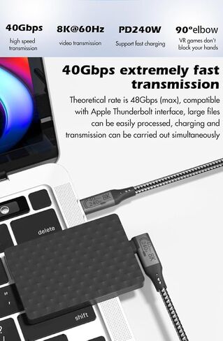 6-Foot USB4 Cable Compatible with Thunderbolt 3, Thunderbolt 4 and USB-C - Supports 8K HD Display, 40gbps Data Transfer, 240W Charging - 90-Degree Right Angle USB-C in Saudi Arabia