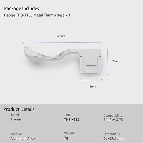 XT5 Thumb Grip,Haoge Thumb Up Rest Hand Grip for Fujifilm X-T5 Fuji XT5 Camera Metal Hot Shoe Hand Grip THB-XT5B Black in Saudi Arabia