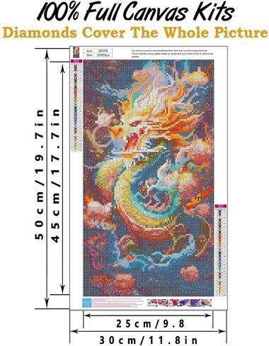 YarnMate Diamond Painting Kits for Adults,Dragon 5D DIY Diamond Art Kits for Adults Beginner,Paint by Diamonds Gem Art for Home Wall Decor Gifts 12X20 Inch in Saudi Arabia