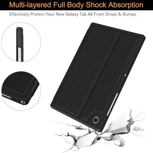 Soke Galaxy Tab A8 Case 10.5 Inch 2022, Shockproof Stand Folio Case, Multi- Viewing Angles, Hard PC Back Cover for Samsung Galaxy Tab A8 Tablet [SM-X200/X205/X207], Black in Saudi Arabia