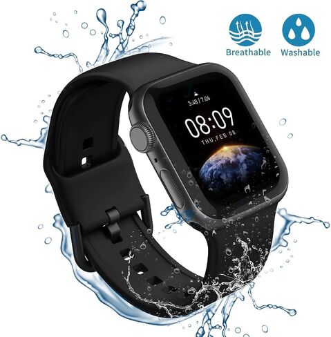 سوار سيليكون رياضي لسلسلة iWatch Bands 9 8 7 6 5 4 3 2 1 SE Ultra، للنساء والرجال، سوار مقاوم للماء متوافق مع سوار ساعة Apple 38 مم 40 مم 41 مم 42 مم 44 مم 45 مم 49 مم in Kuwait