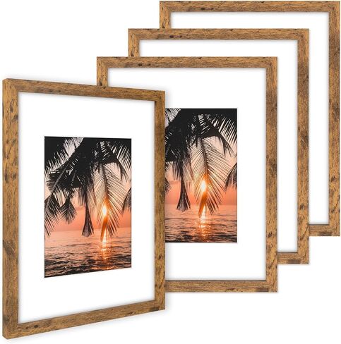 Space Art Deco 9x12 Picture Frame for 6x8 with Mat or 9x12 without Mat - Engineered Wood Photo Frame with Plexiglass - Wall Mounting Photo Frames for Wall or Tabletop Display - Set of 4 in Kuwait