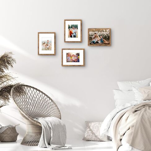 Space Art Deco 9x12 Picture Frame for 6x8 with Mat or 9x12 without Mat - Engineered Wood Photo Frame with Plexiglass - Wall Mounting Photo Frames for Wall or Tabletop Display - Set of 4 in Kuwait