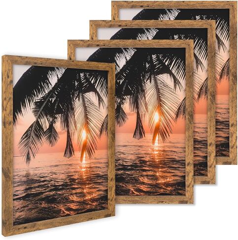 Space Art Deco 9x12 Picture Frame for 6x8 with Mat or 9x12 without Mat - Engineered Wood Photo Frame with Plexiglass - Wall Mounting Photo Frames for Wall or Tabletop Display - Set of 4 in Kuwait