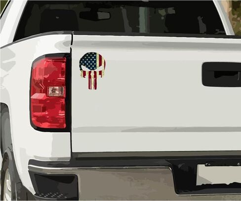 DW - Punisher Skull American Flag Skull Vinyl Decal Sticker Decal Bumper Sticker for Car Laptop Wall Bathroom Mirror Toilet Locker Room | 5.5inch in Saudi Arabia
