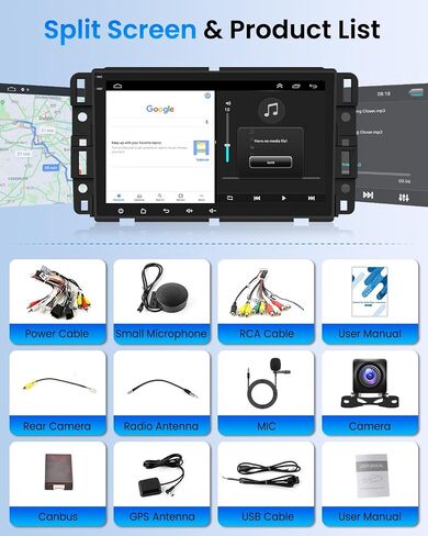 Car Radio for GMC Sierra Yukon Chevrolet Buick Chevy Silverado, Rimoody Android 13 Car Stereo CarPlay Android Auto 8 inch Touch Screen GPS WiFi SWC Bluetooth FM/RDS HiFi+ AHD Backup Camera in Saudi Arabia