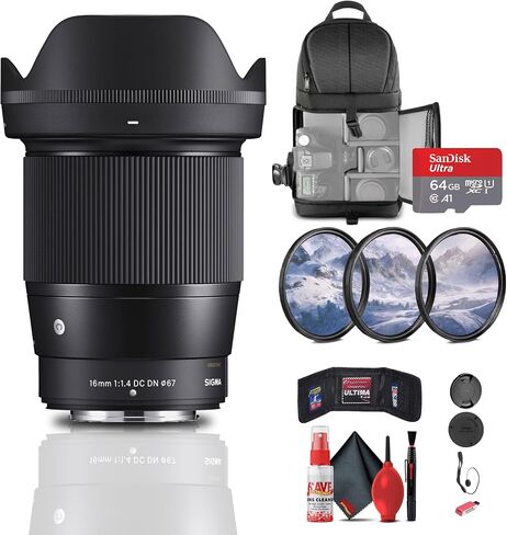 عدسة سيجما 16 مم f/1.4 DC DN المعاصرة لـ Fujifilm X (402957) الحزمة: بطاقة ذاكرة 64 جيجابايت، قارئ بطاقات، حقيبة ظهر، غطاء عدسة، مجموعة مرشح 3 قطع، أغطية عدسات أمامية وخلفية، مجموعة تنظيف كاملة، والمزيد in Saudi Arabia