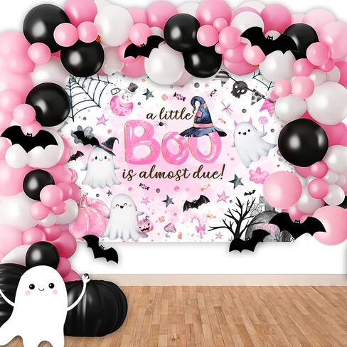 Mocsicka Halloween Baby Shower Backdrop A Little Boo is Almost Due Baby Shower Banner Decorations Cute Ghost Halloween Boo Baby Party Backdground Decorations (Pink, 7x5ft) in Saudi Arabia
