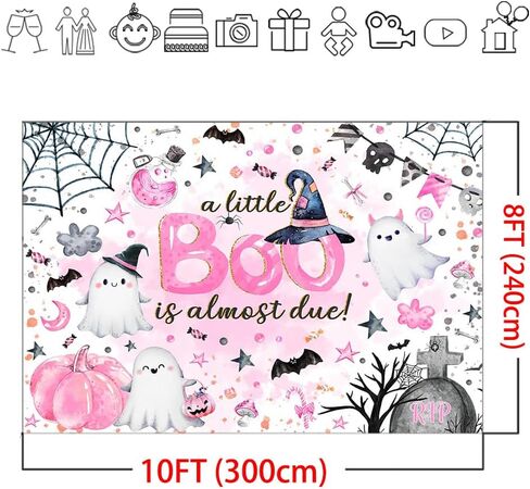 Mocsicka Halloween Baby Shower Backdrop A Little Boo is Almost Due Baby Shower Banner Decorations Cute Ghost Halloween Boo Baby Party Backdground Decorations (Pink, 7x5ft) in Saudi Arabia